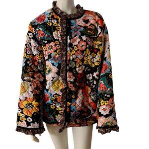 Eva Freedom Floral Quilted Maximalist Jacket Has Ruffles And Velvet Trim NWT